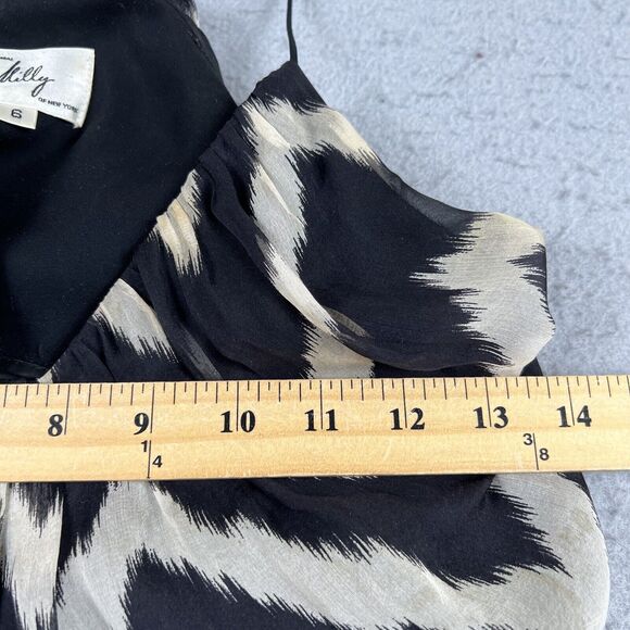 Milly 100% Silk Spaghetti Strap Black White Chevron Tank Top Women’s Size 6 - Picture 6 of 16